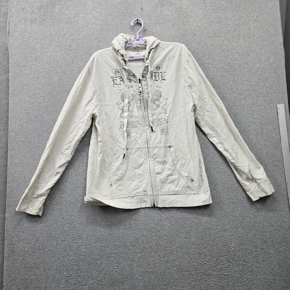 DKNY Jeans Men Hoodie L/G White Graphic Crest Y2K Grunge Skater